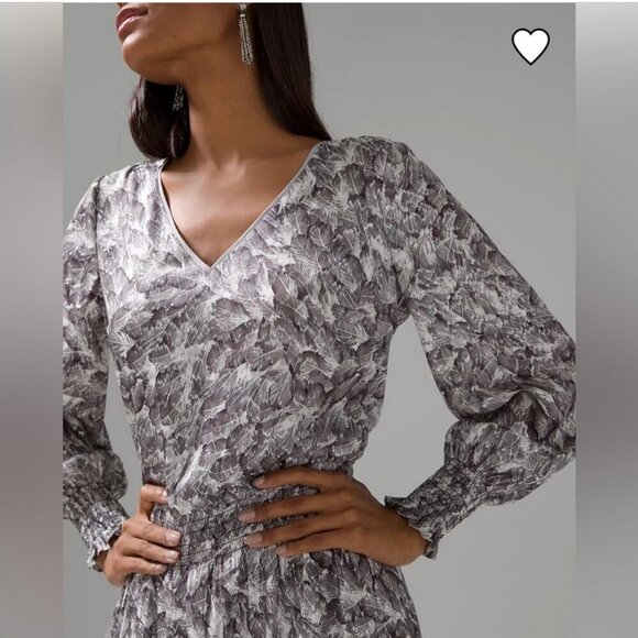 White House Silver Metallic Long Sleeve Petite Smocked Blouson Mini Dress XXS - Picture 4 of 14